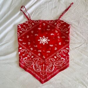 Red Bandana Vintage Cowboy Print Women's Open Back Top